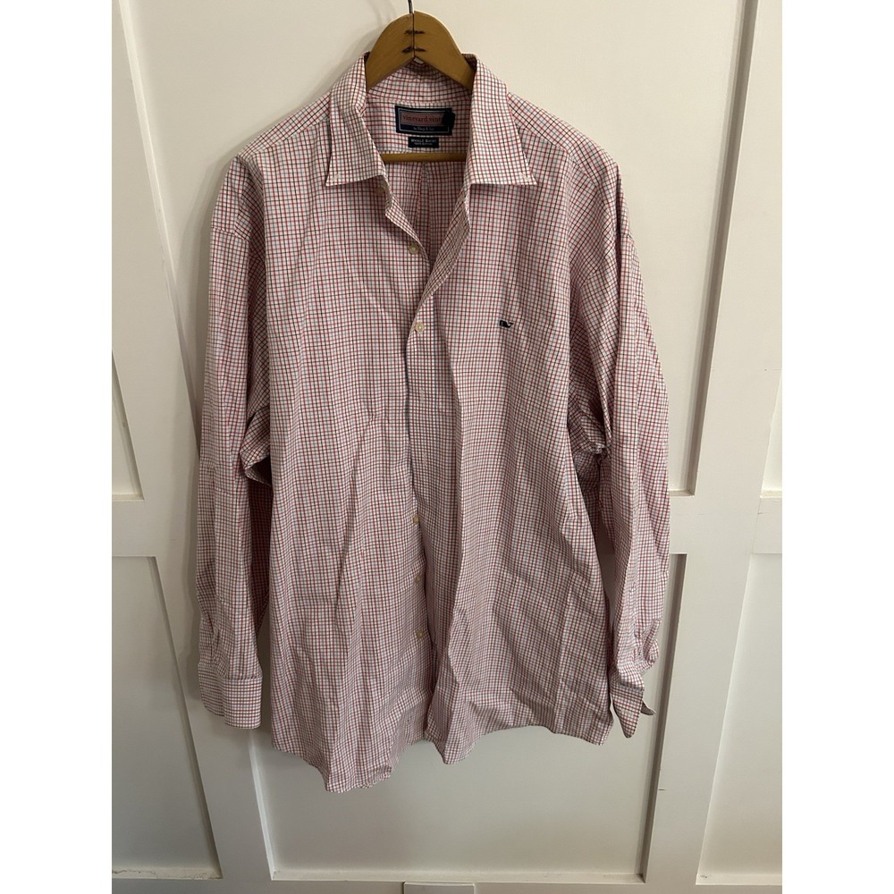 Vineyard Vines Mens Plaid Long Sleeve Button Down Shirt XXL Red Blue Whale Logo